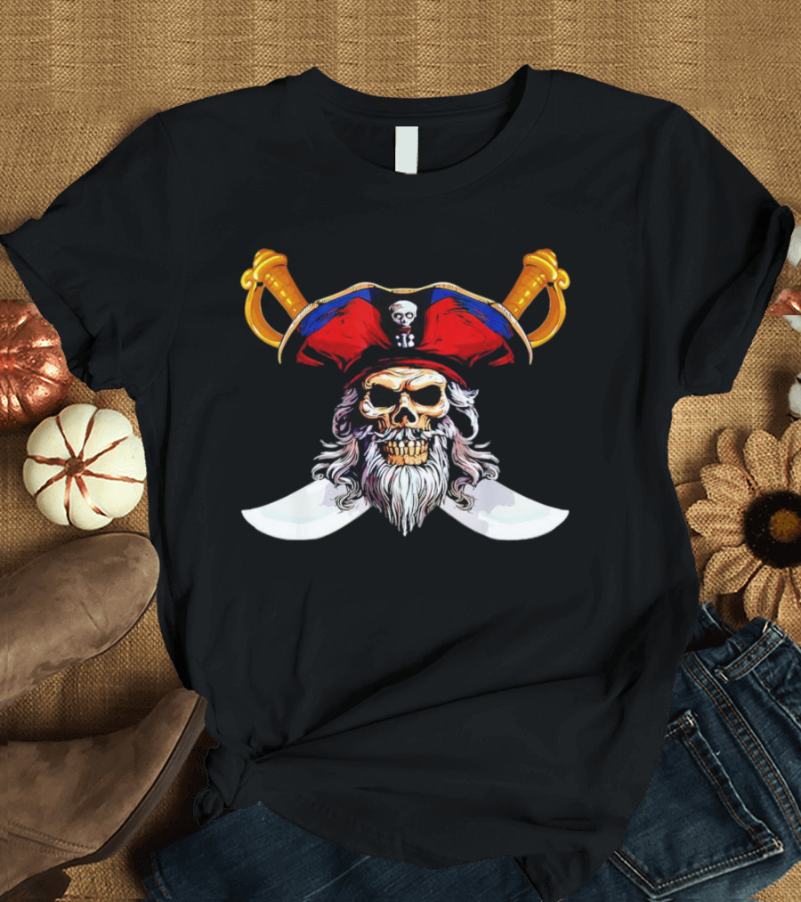 Pirate Skull With Red Hat And Crossed Swords T-Shirt