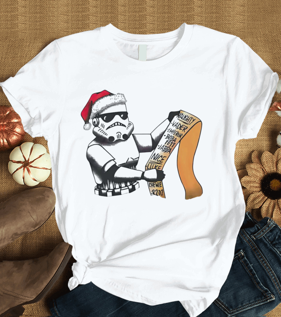 Stormtrooper Santa Naughty Nice List Vader Chewie Holiday Fun T-Shirt