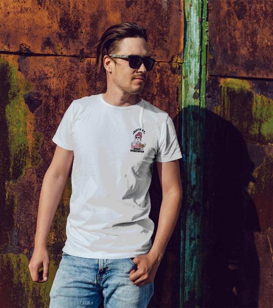 Death By Book Hangcover Skeleton With Pink Hair And Coffee Cup T-Shirt