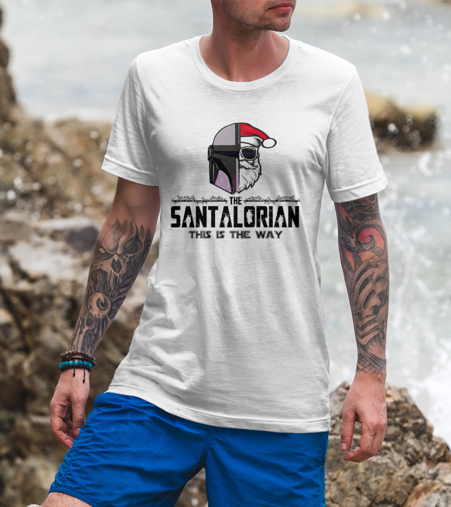 The Santalorian This Is The Way Santa Claus Christmas Helmet Santa Hat T-Shirt