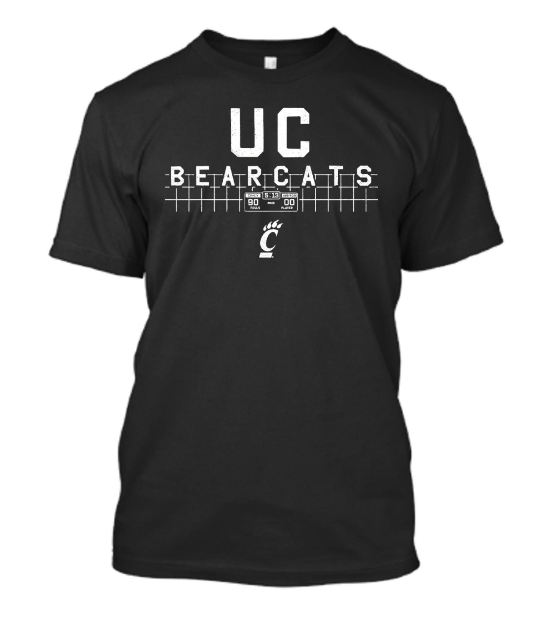 UC Bearcats Cincinnati Bearcats Scoreboard Logo 90 Fouls 5:13 00 Player T-Shirt