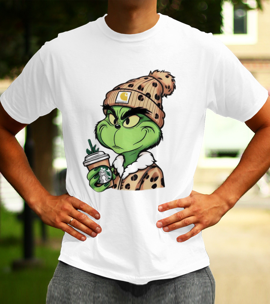 Grinch Boujee Leopard Coffee Cozy Winter T-Shirt