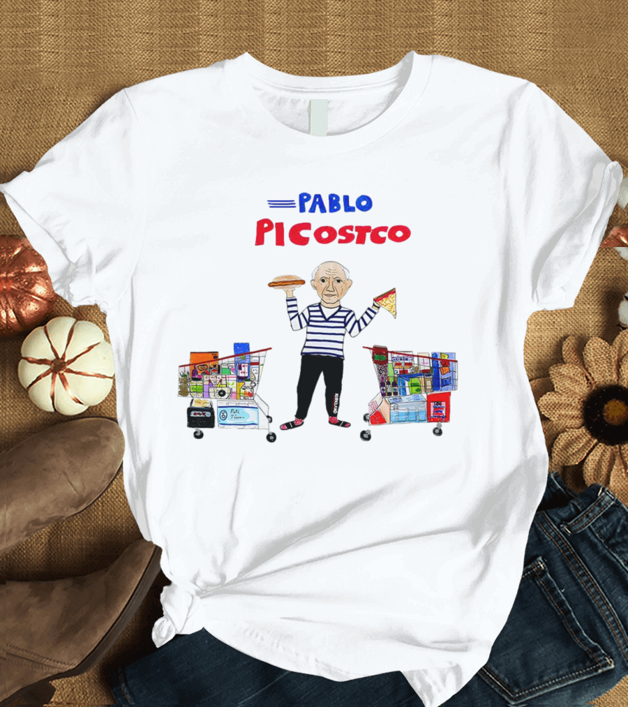Pablo Picostco Costco Shopping Cart Foodчитывается образ человека с пиццей и бургером T-Shirt