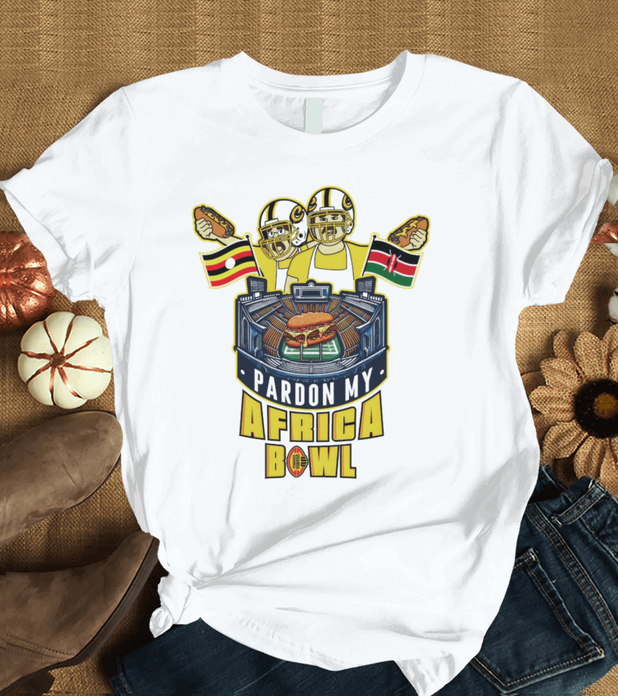 Pardon My Africa Bowl Football Players Burger Stadium Flags T-Shirt