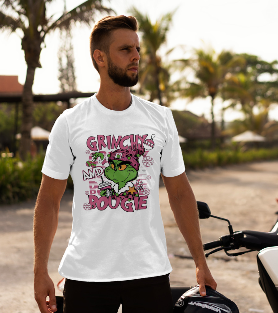Grinchy And Bougie Pink Christmas Holiday T-Shirt