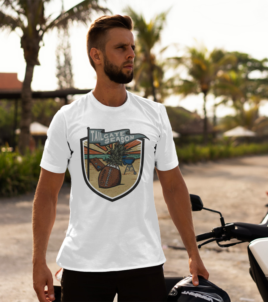 Tailgate Season Vapor Football Pineapple Grill Beach Scene T-Shirt