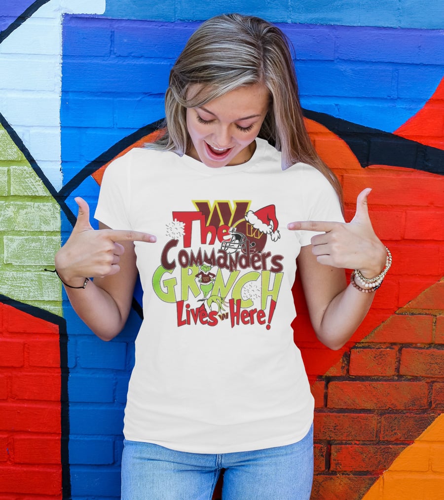 Washington Commanders Grinch Lives Here Christmas Football Holiday Cheer T-Shirt