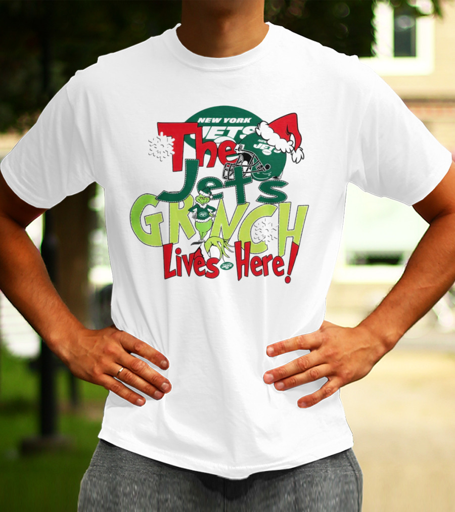 The New York Jets Grinch Lives Here Christmas Festive T-Shirt