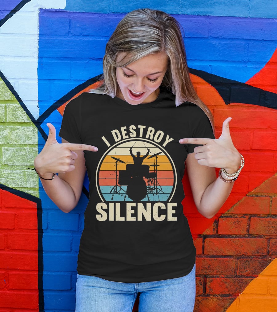 I Destroy Silence Drummer Vintage Sunset T-Shirt
