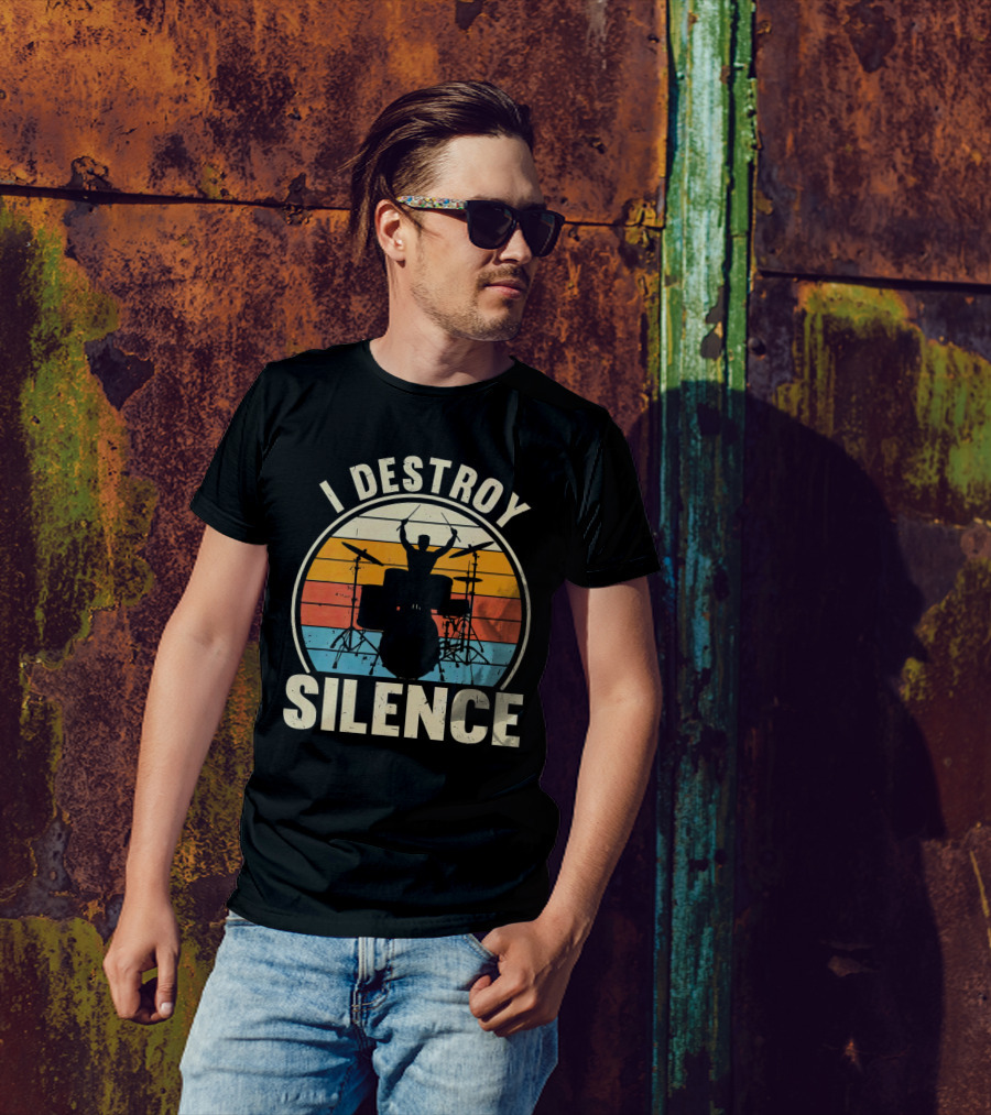 I Destroy Silence Drummer Vintage Sunset T-Shirt