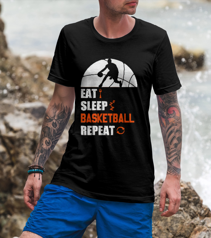 Eat Sleep Basketball Repeat Player Silhouette Ball T-Shirt