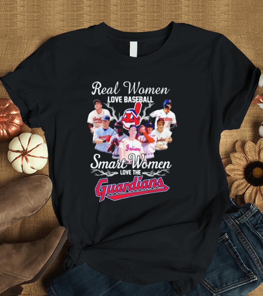 Real Women Love Baseball Smart Women Love Cleveland Guardians T-Shirt