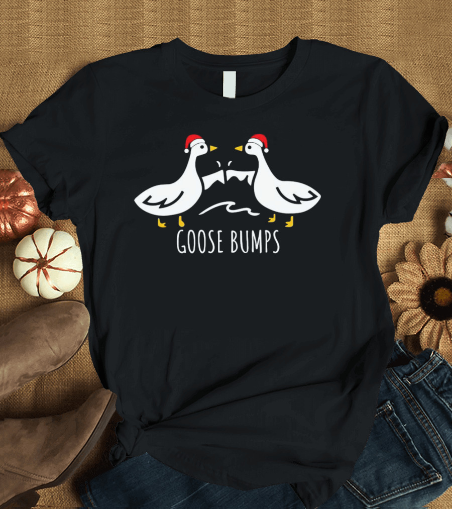 Goose Bumps Christmas Geese With Santa Hats T-Shirt