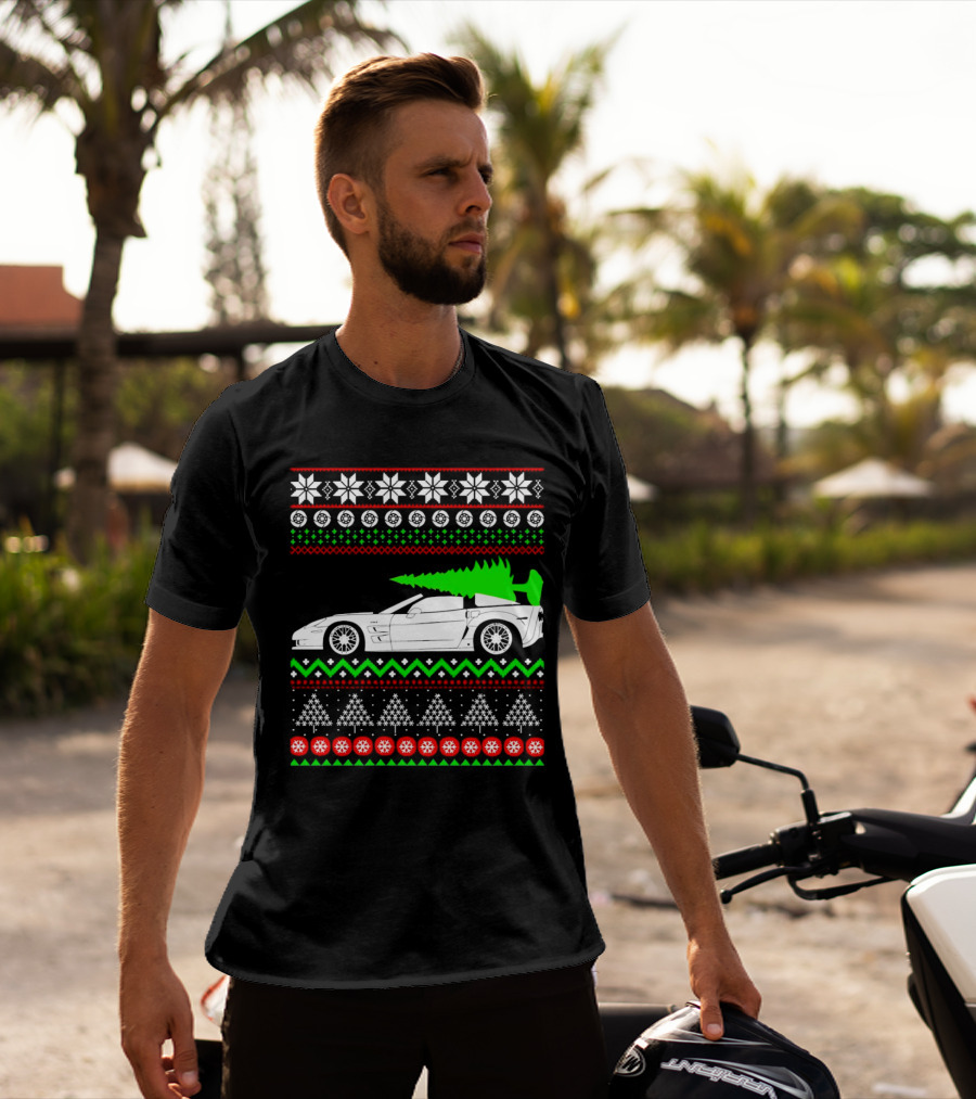 Corvette C6 Ugly Christmas Sweater Car And Tree T-Shirt