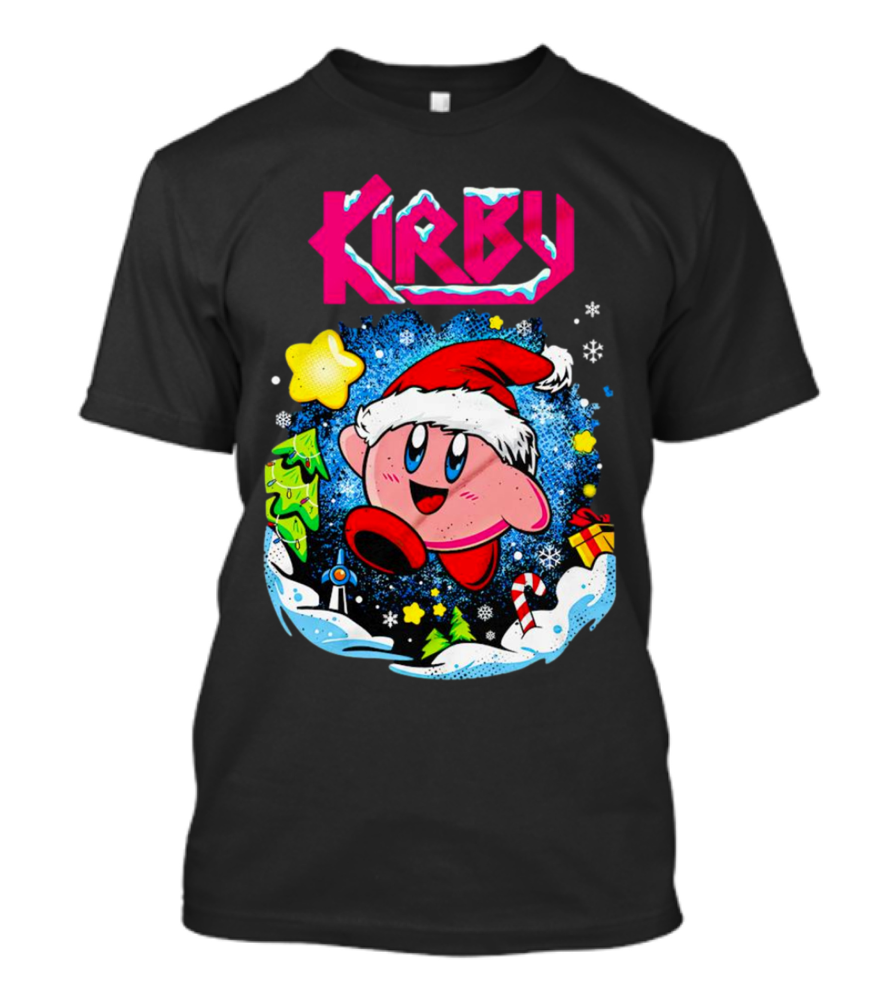 Kirby Holiday Snow Adventure With Kreator Style Santa Hat And Winter Delights T-Shirt