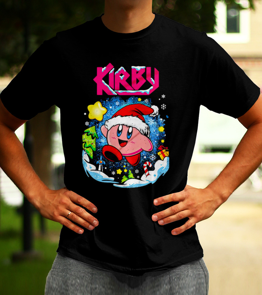Kirby Holiday Snow Adventure With Kreator Style Santa Hat And Winter Delights T-Shirt