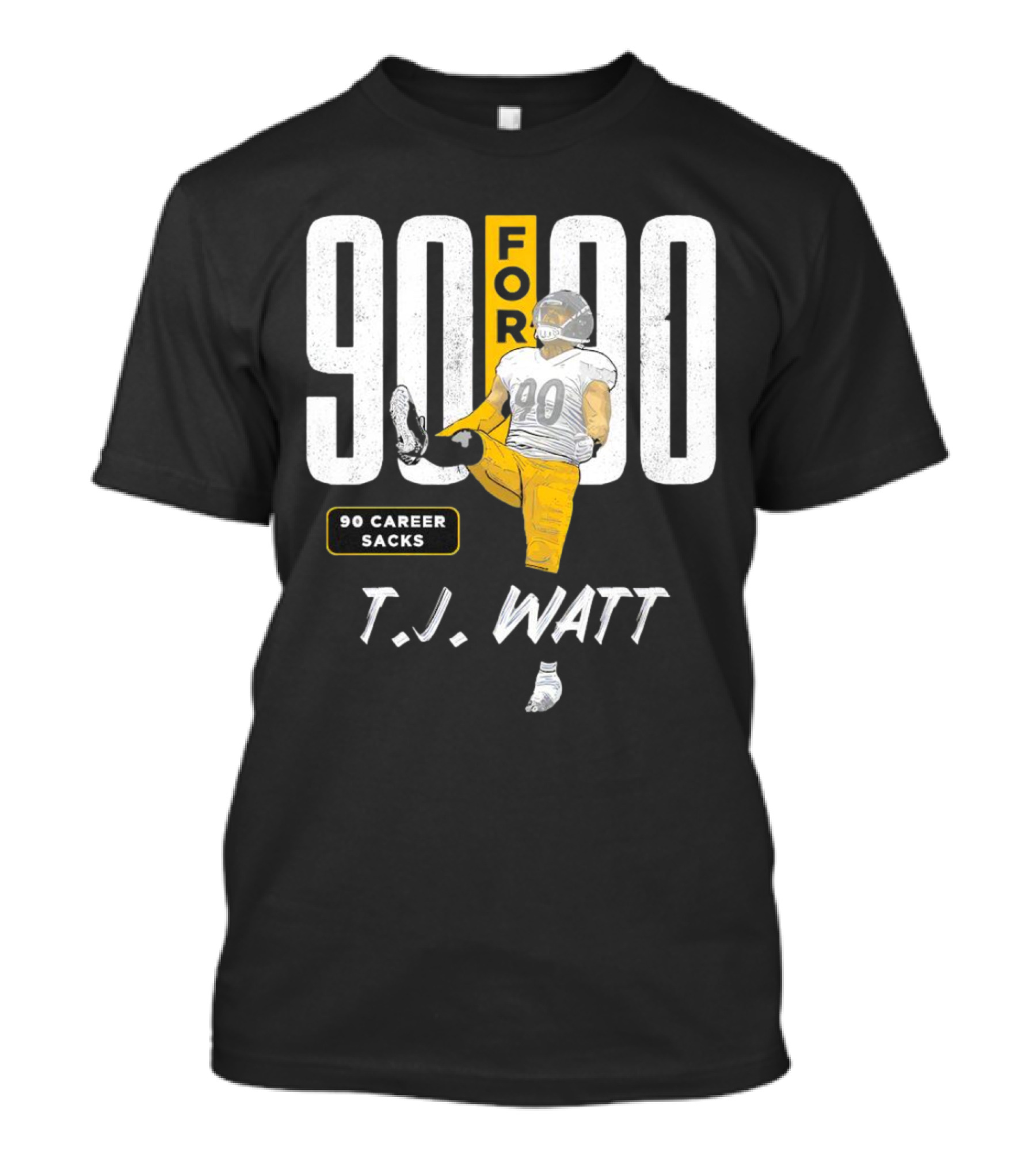 T.J. Watt 90 For 90 Career Sacks Pittsburgh Steelers Football Cartoon T-Shirt