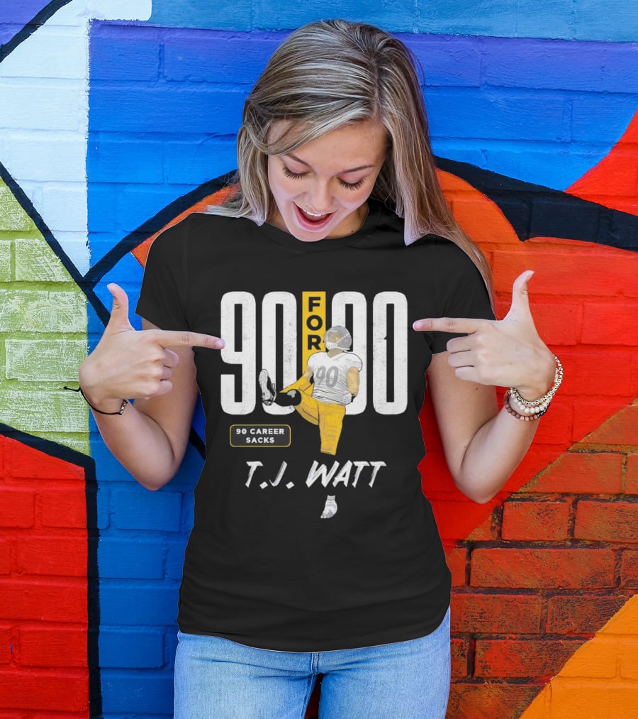 T.J. Watt 90 For 90 Career Sacks Pittsburgh Steelers Football Cartoon T-Shirt