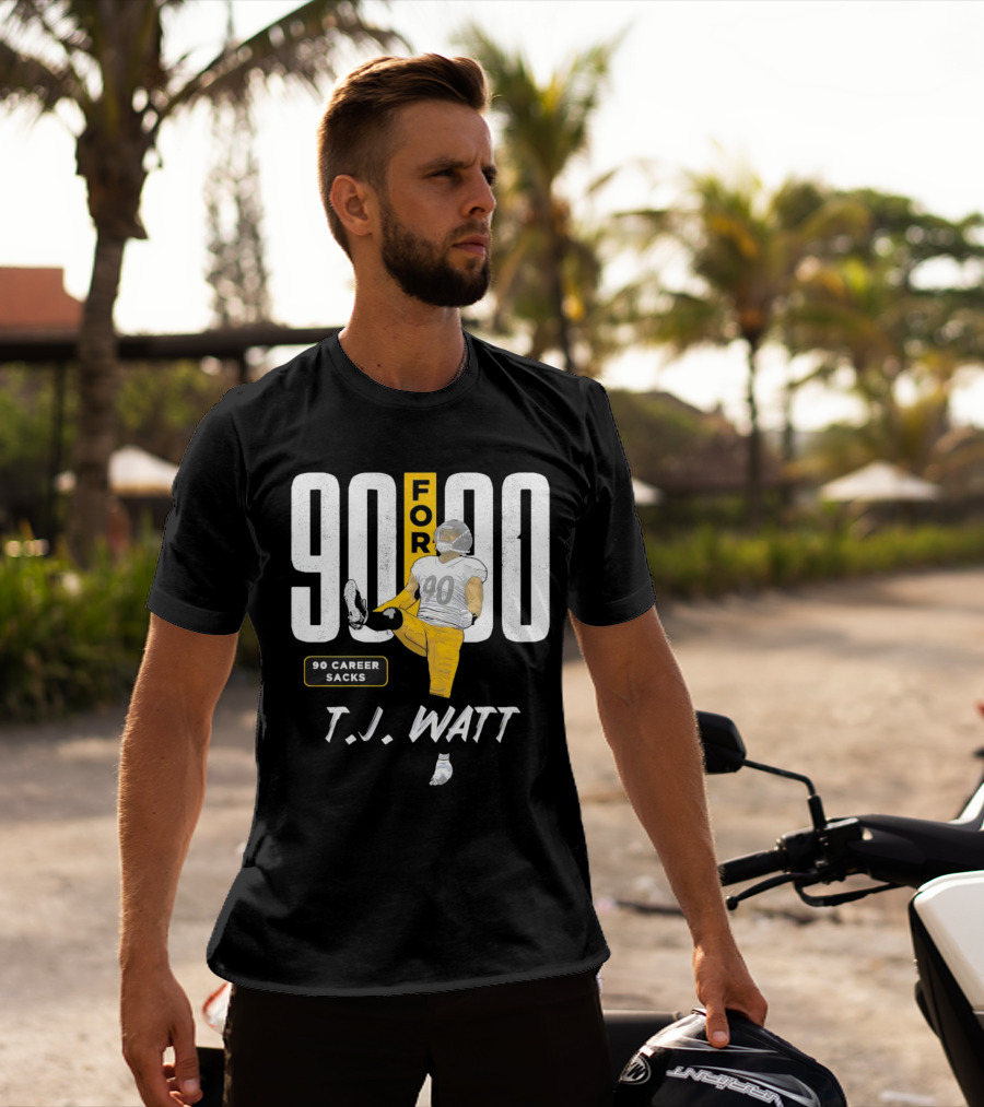 T.J. Watt 90 For 90 Career Sacks Pittsburgh Steelers Football Cartoon T-Shirt