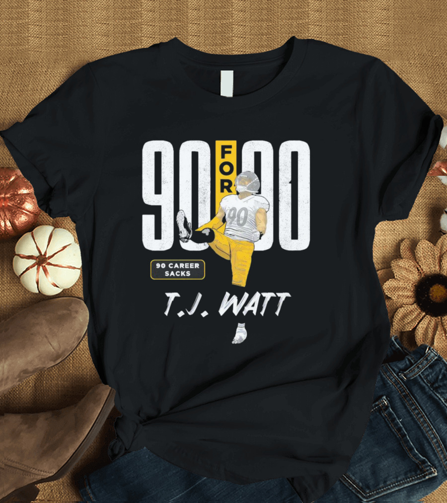 T.J. Watt 90 For 90 Career Sacks Pittsburgh Steelers Football Cartoon T-Shirt