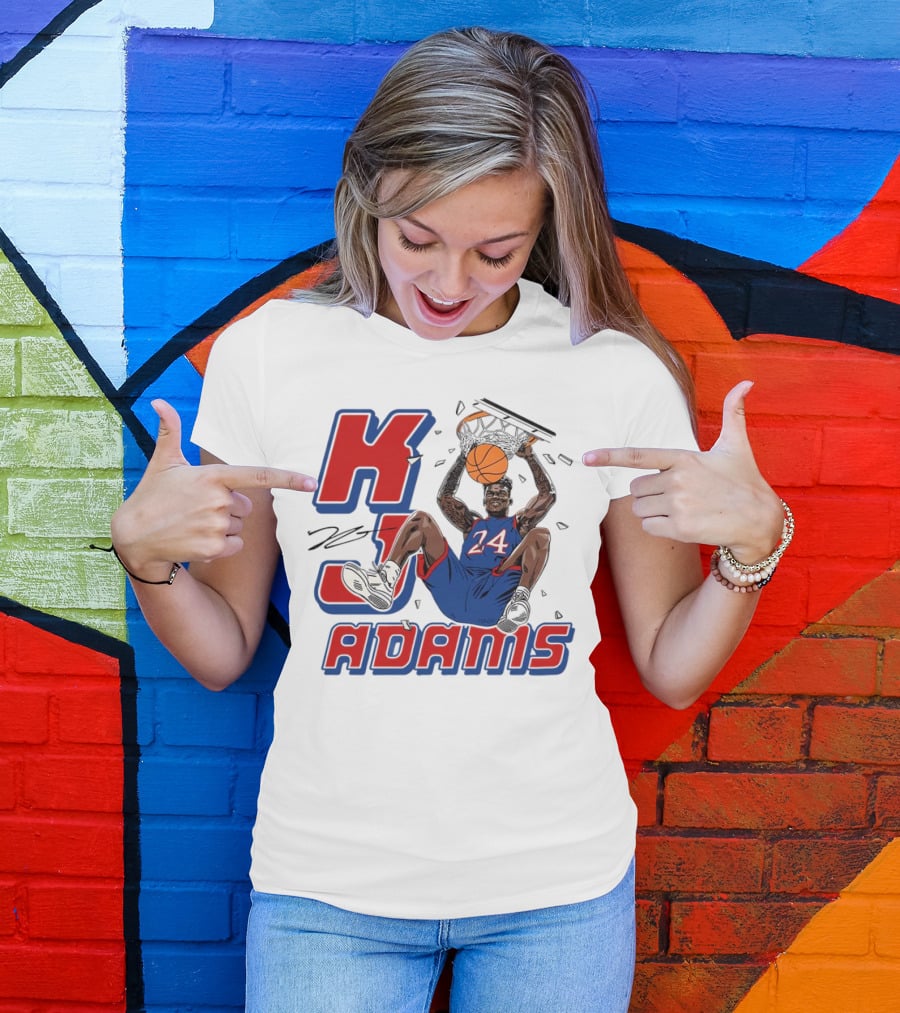 KJ Adams Kansas Jayhawks Dunking Basketball Player 24 Signature T-Shirt