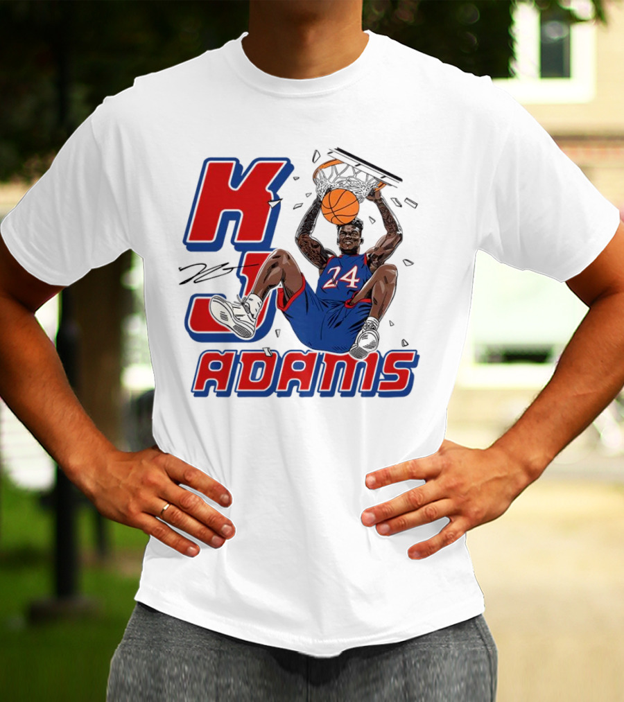 KJ Adams Kansas Jayhawks Dunking Basketball Player 24 Signature T-Shirt