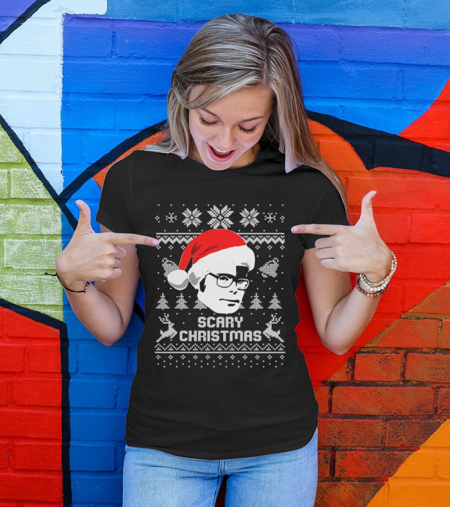 Stephen King Scary Christmas Ugly Sweater Santa Hat Reindeer Snowflakes T-Shirt