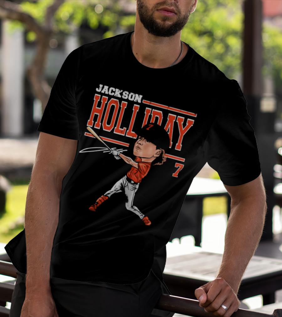 Jackson Holliday Baltimore Orioles Cartoon Batting Stance Number 7 T-Shirt