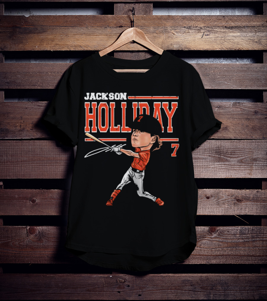 Jackson Holliday Baltimore Orioles Cartoon Batting Stance Number 7 T-Shirt