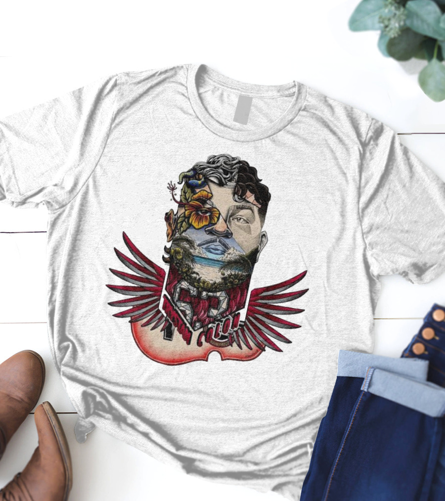 Trystan Colon Arizona Cardinals Herencia Latina Artful Portrait With Floral And Wing Elements T-Shirt