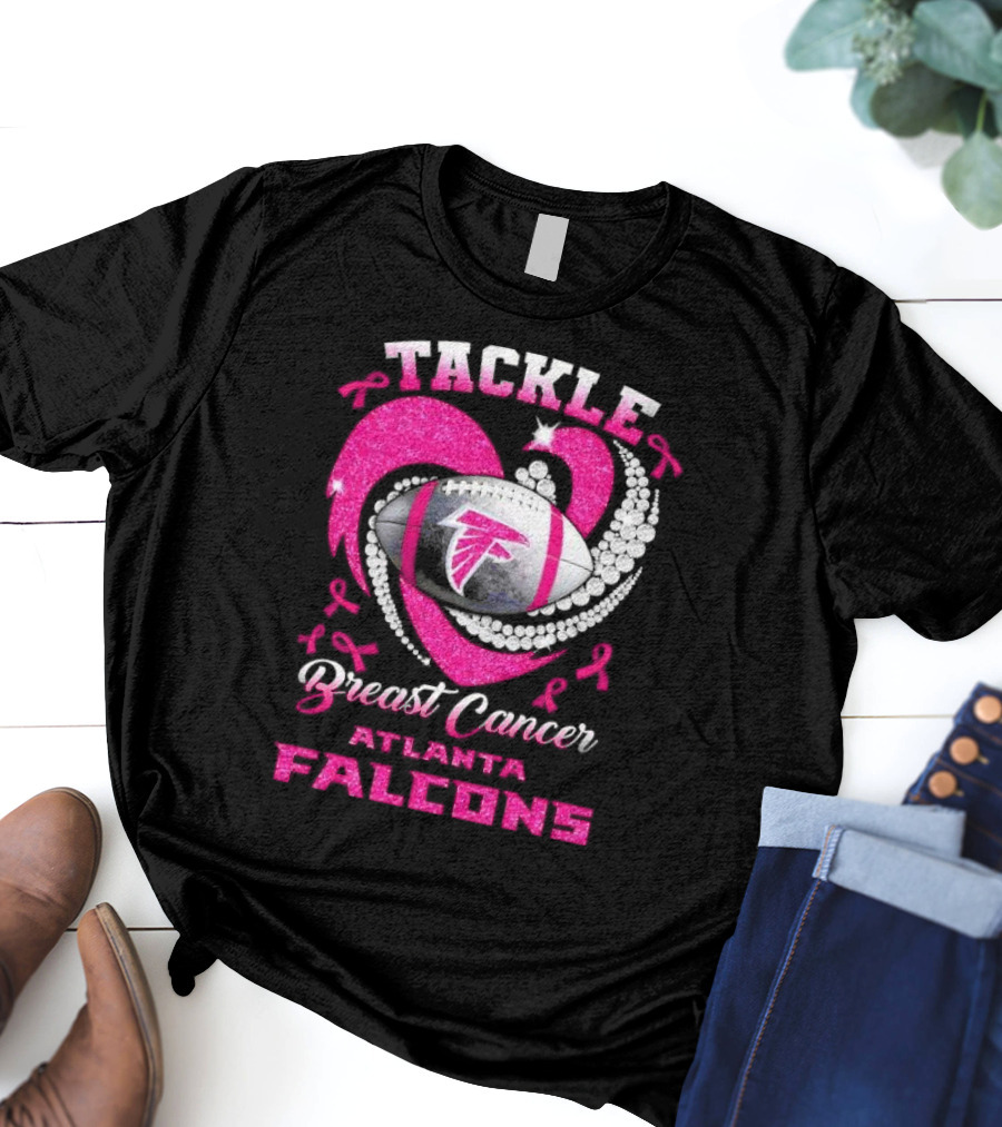 Tackle Breast Cancer Atlanta Falcons Pink Ribbon Football T-Shirt