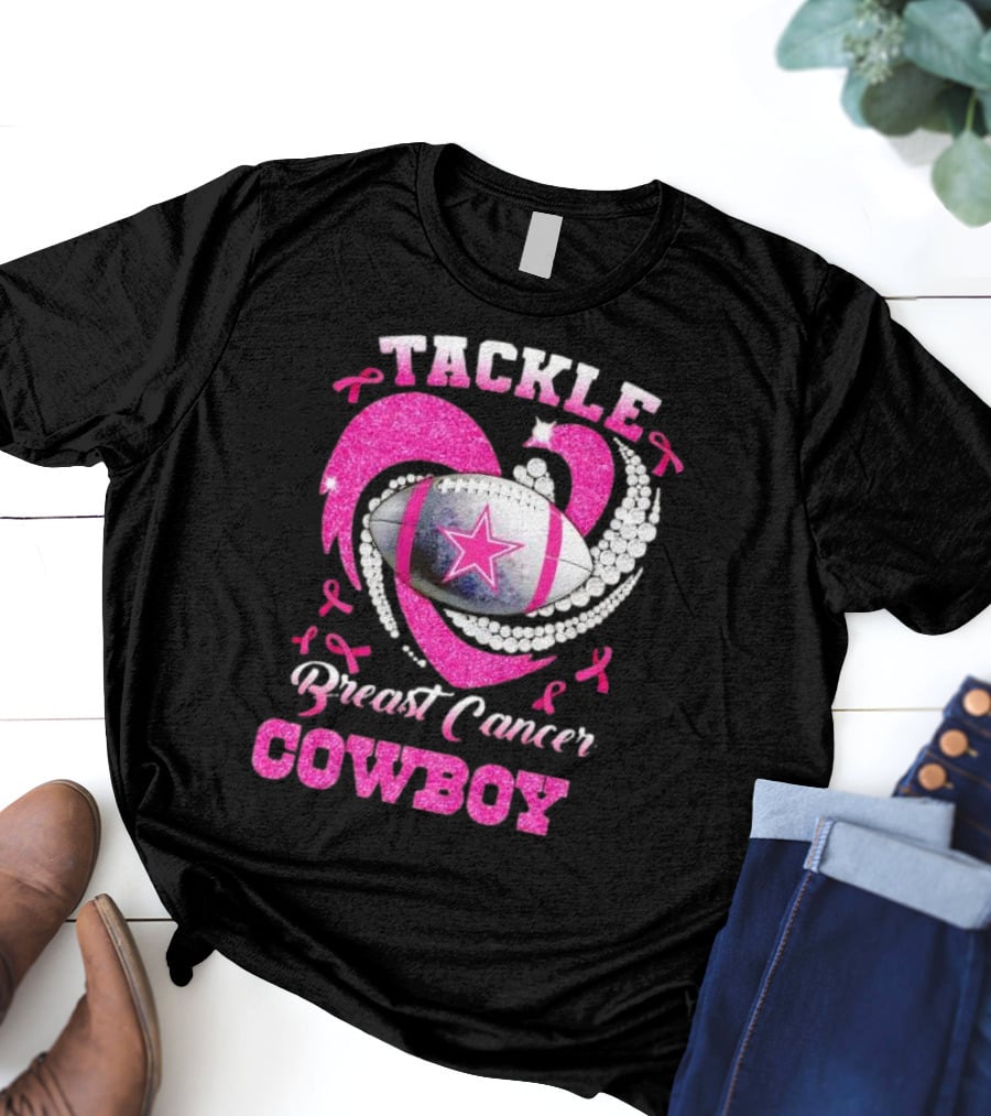 Tackle Breast Cancer Cowboy Football Pink Awareness T-Shirt