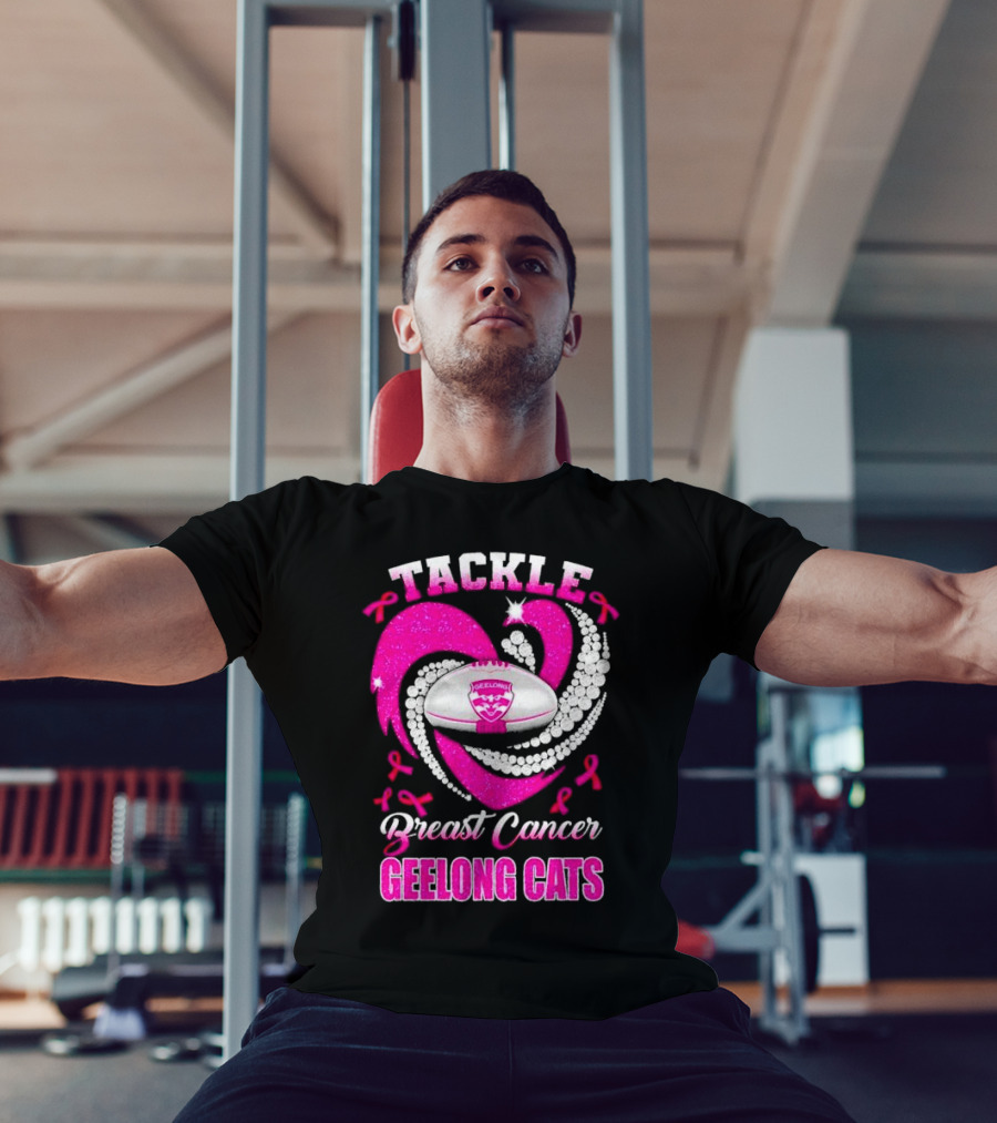 Tackle Breast Cancer Geelong Cats Pink Ribbon Football Heart T-Shirt