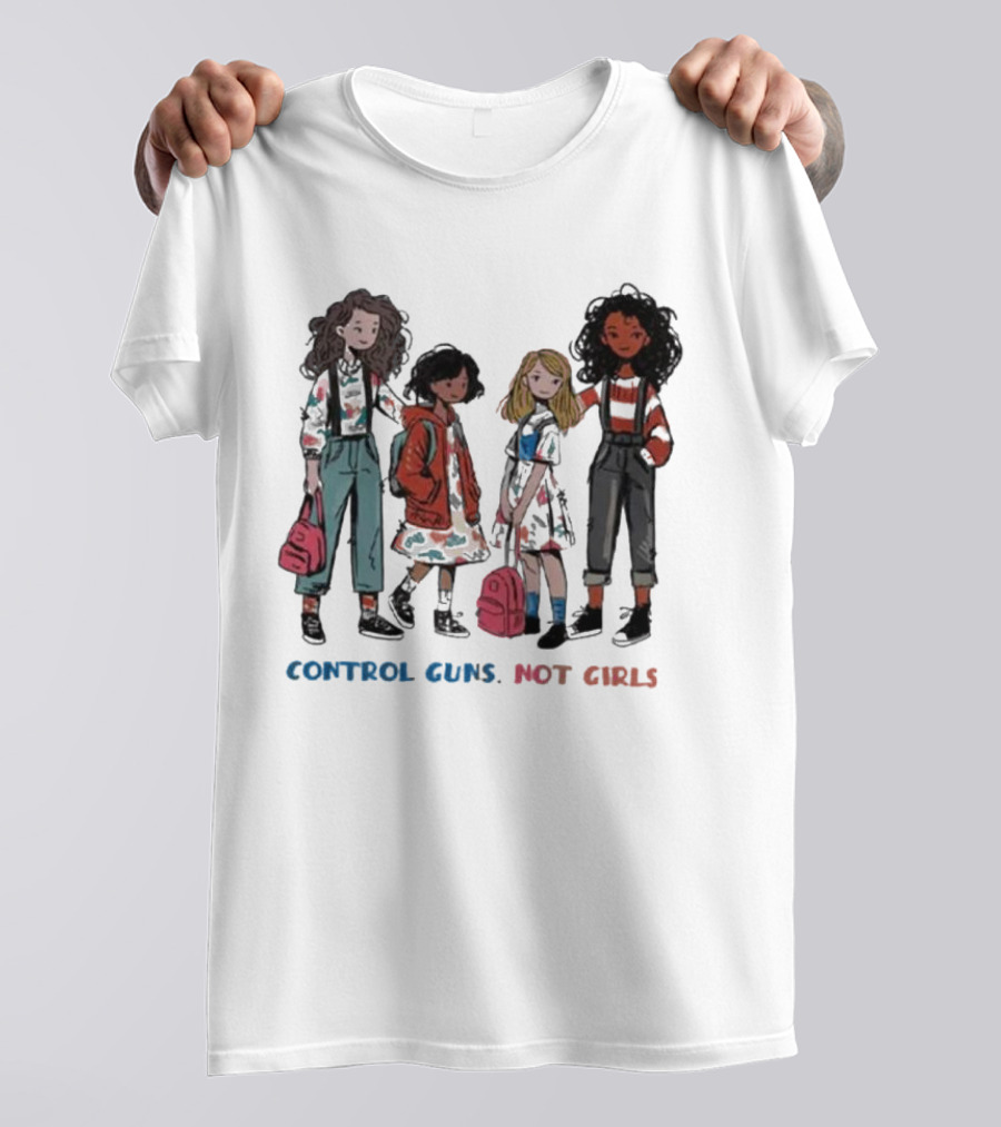 CONTROL GUNS NOT GIRLS WITH FOUR DIVERSE GIRLS HOLDING BACKPACKS T-Shirt