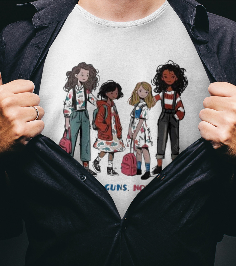 CONTROL GUNS NOT GIRLS WITH FOUR DIVERSE GIRLS HOLDING BACKPACKS T-Shirt
