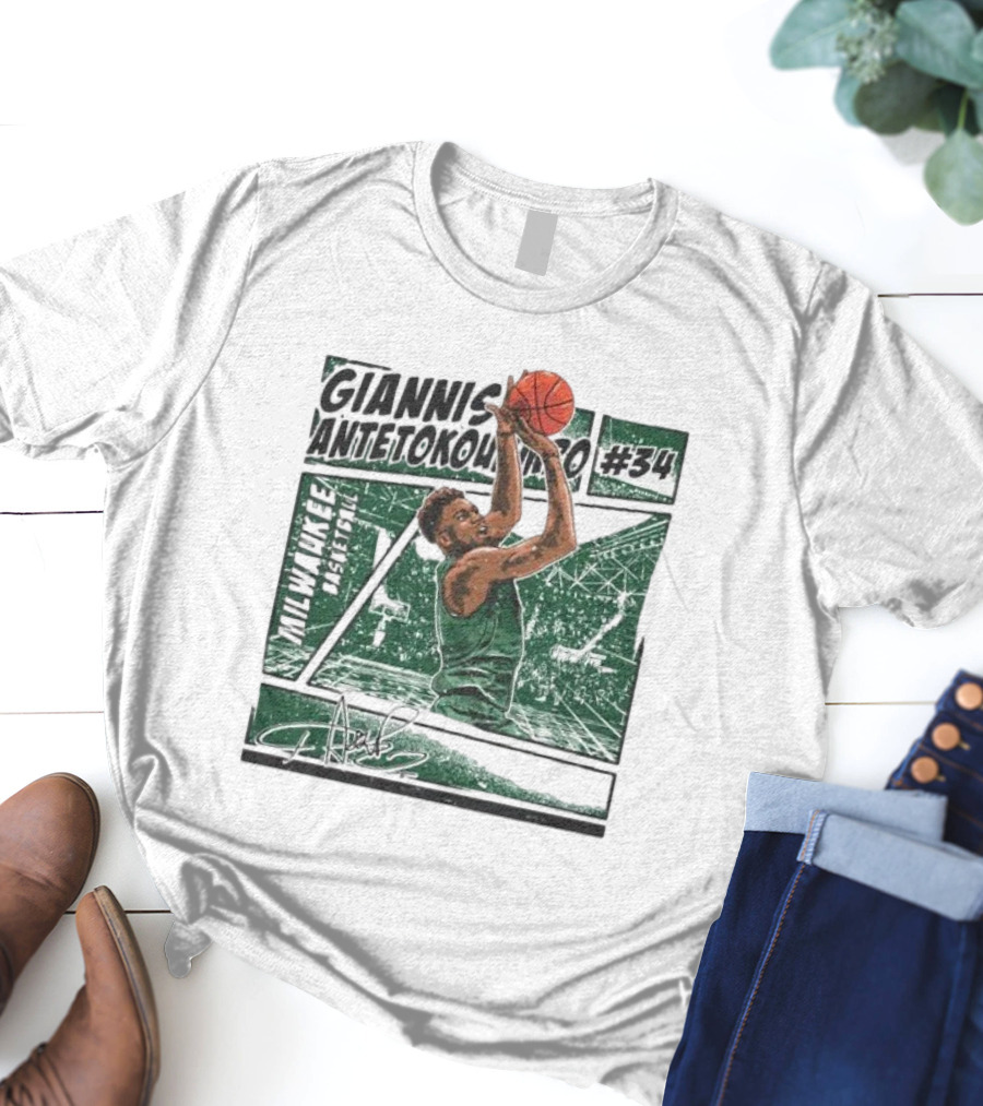 Giannis Antetokounmpo Milwaukee Basketball Signature #34 Comic T-Shirt