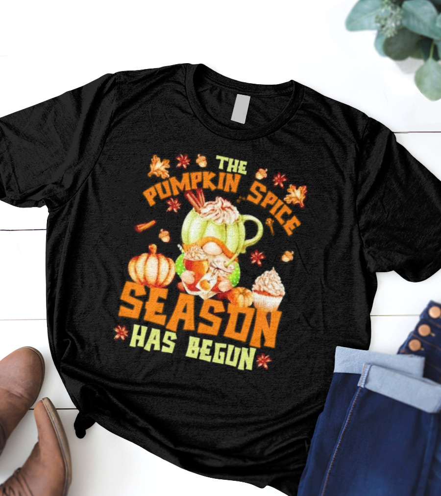 The Pumpkin Spice Season Has Begun Fall Season Gnome Cupcake Pumpkin Leaves T-Shirt