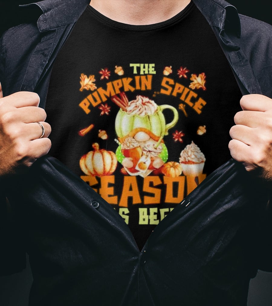 The Pumpkin Spice Season Has Begun Fall Season Gnome Cupcake Pumpkin Leaves T-Shirt