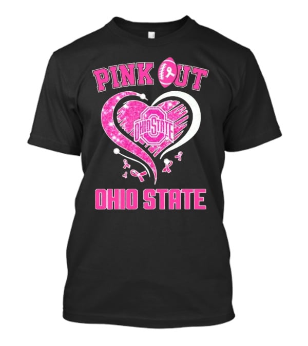 Ohio State Pink Out Breast Cancer Heart Football T-Shirt