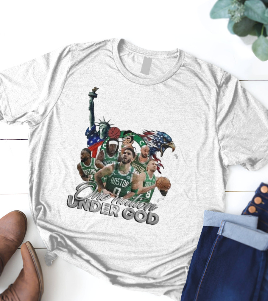 Boston Celtics One Nation Under God Statue Of Liberty American Eagle Basketball Players T-Shirt
