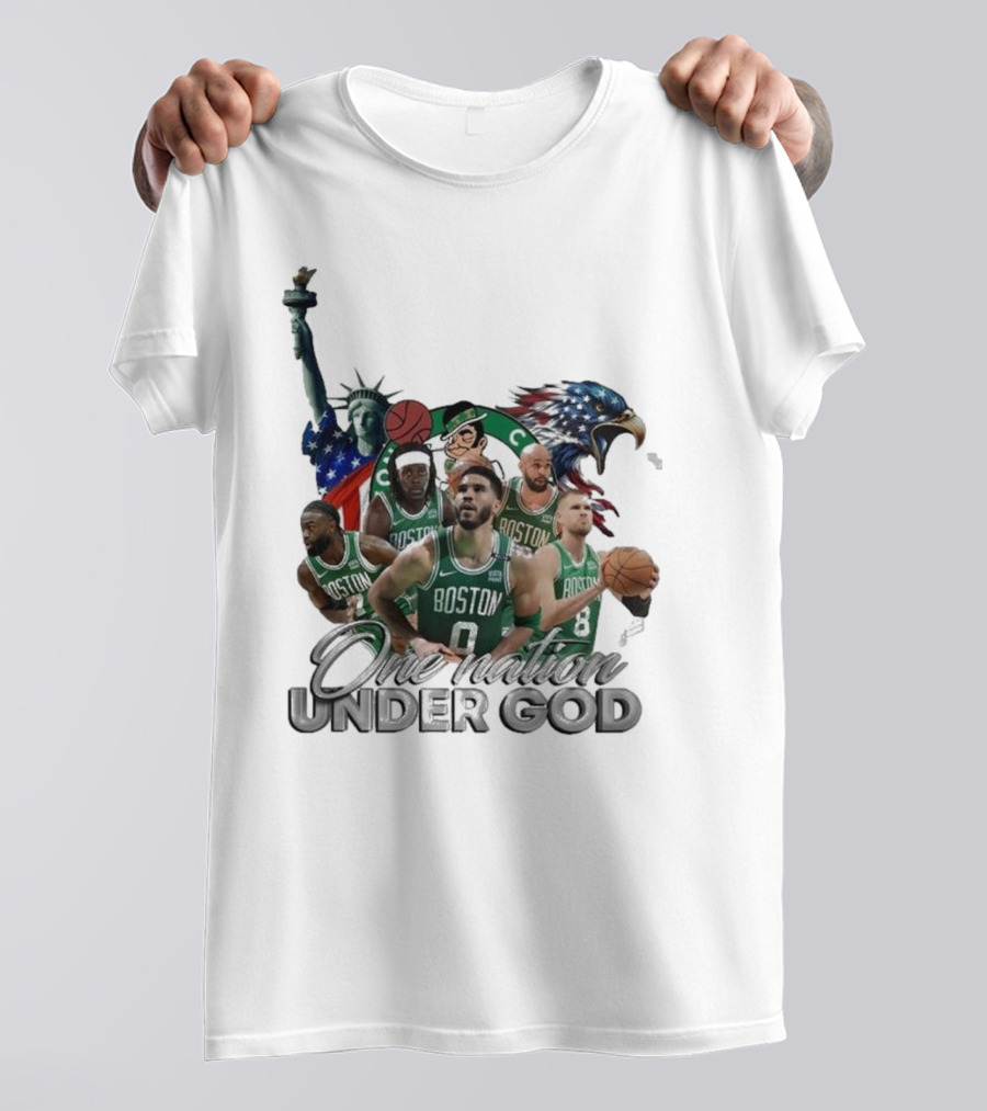Boston Celtics One Nation Under God Statue Of Liberty American Eagle Basketball Players T-Shirt