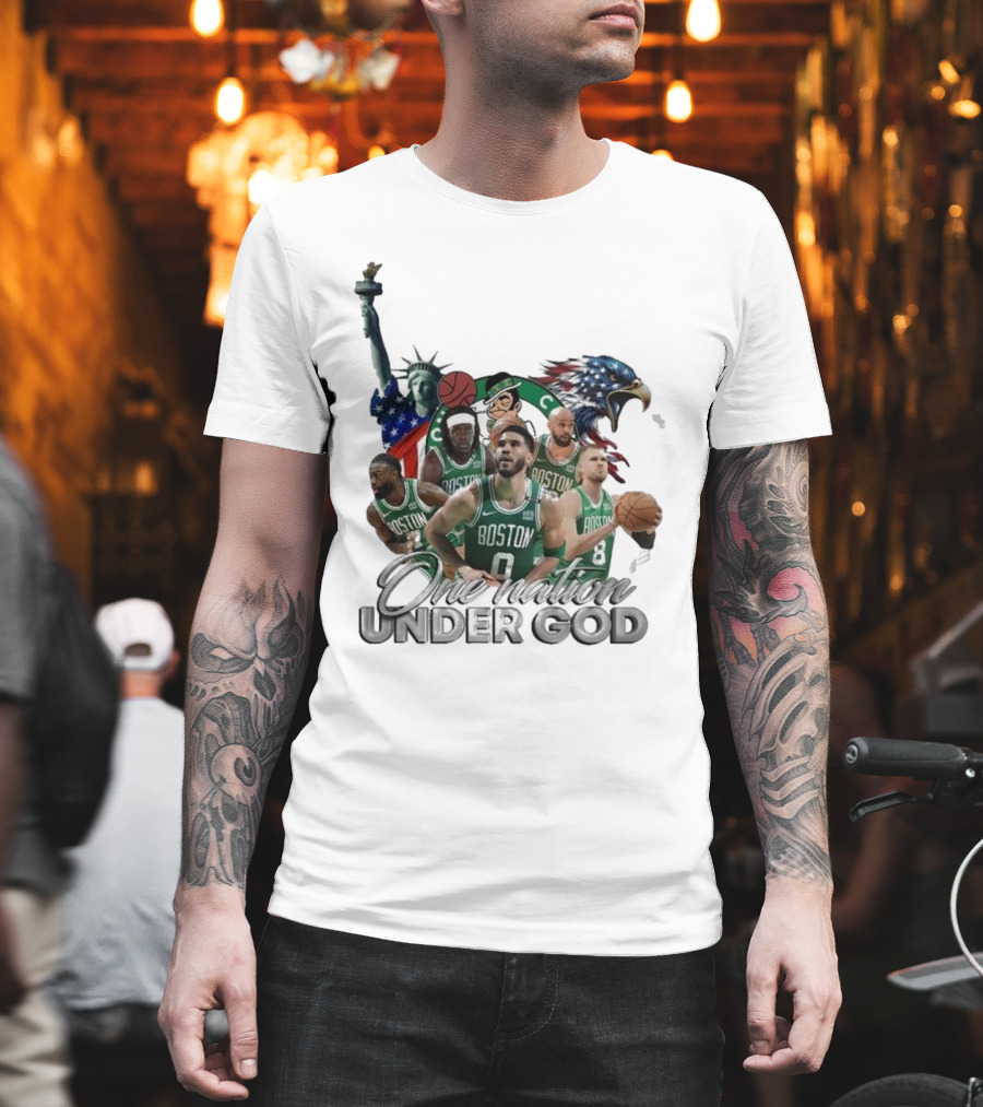 Boston Celtics One Nation Under God Statue Of Liberty American Eagle Basketball Players T-Shirt