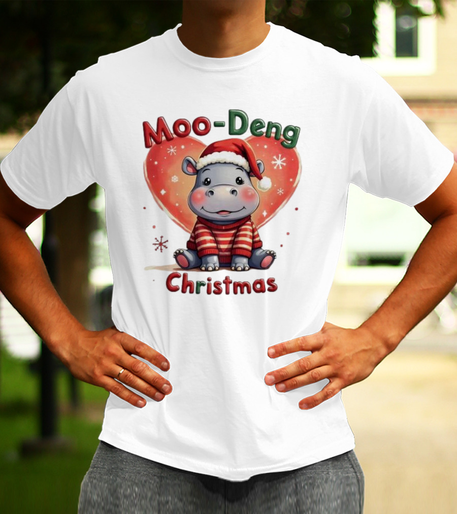 Moo-Deng Hippo Santa Christmas T-Shirt