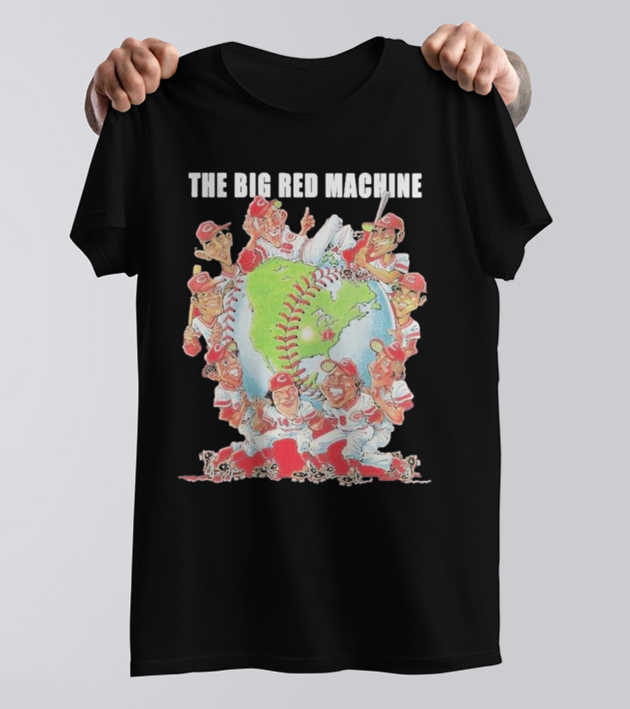 The Big Red Machine Cincinnati Reds Legends Baseball Globe Caricature T-Shirt