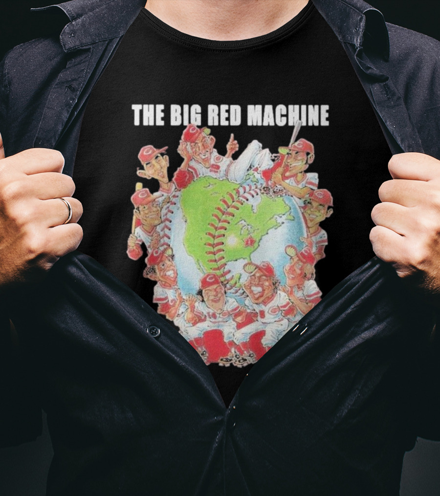 The Big Red Machine Cincinnati Reds Legends Baseball Globe Caricature T-Shirt