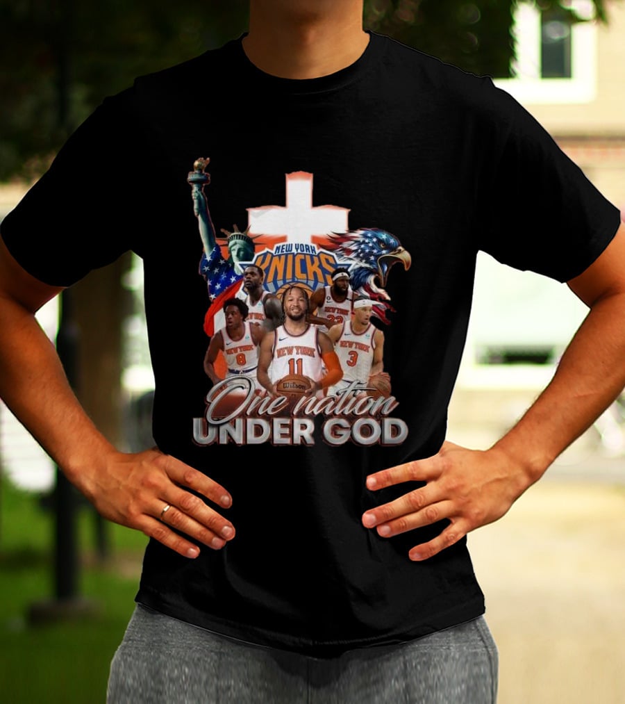 New York Knicks One Nation Under God Statue Of Liberty American Eagle Basketball Players T-Shirt