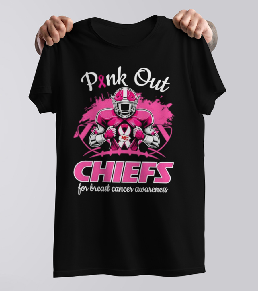 Pink Out Chiefs For Breast Cancer Awareness Football Graphics T-Shirt
