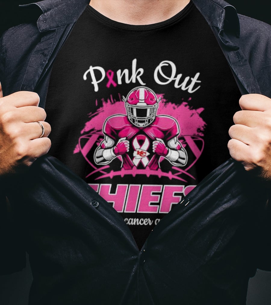Pink Out Chiefs For Breast Cancer Awareness Football Graphics T-Shirt