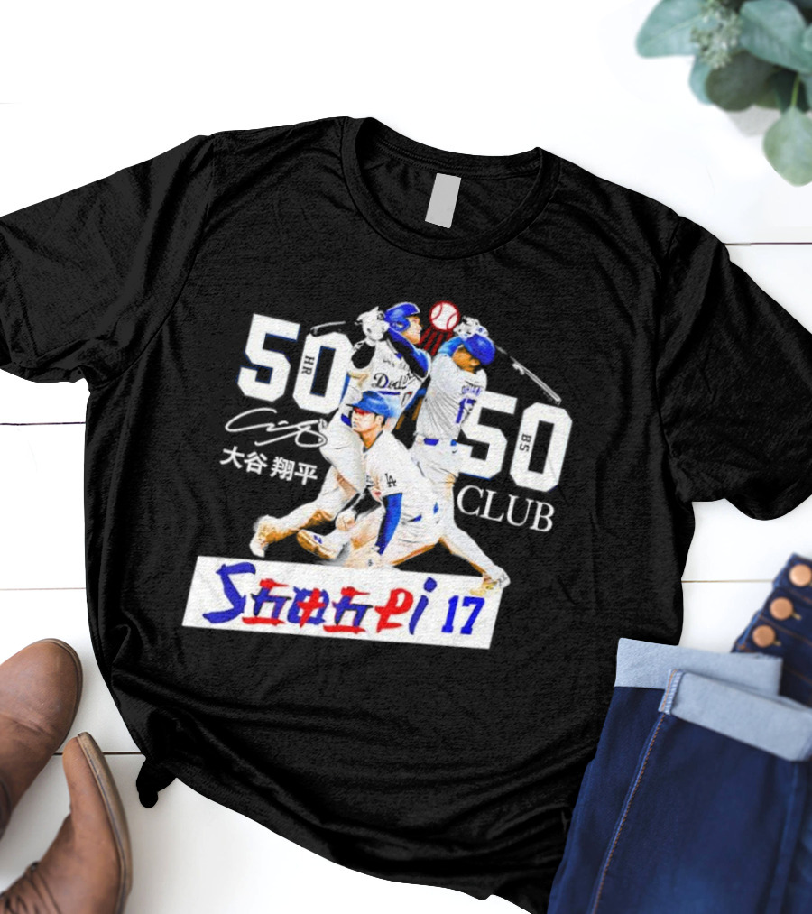 Shohei Ohtani 50 HR 50 SB Club Signature Dodgers 17 T-Shirt