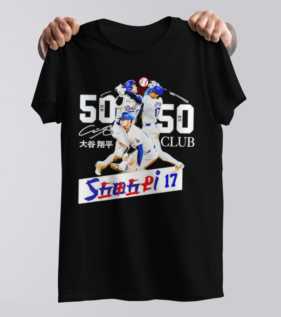 Shohei Ohtani 50 HR 50 SB Club Signature Dodgers 17 T-Shirt